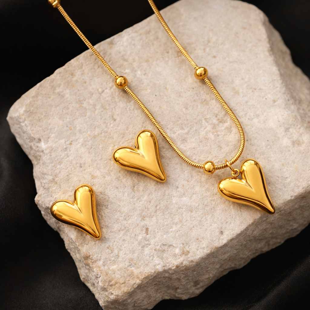 Heartelle Set – Elongated Heart Neckchain & Earrings