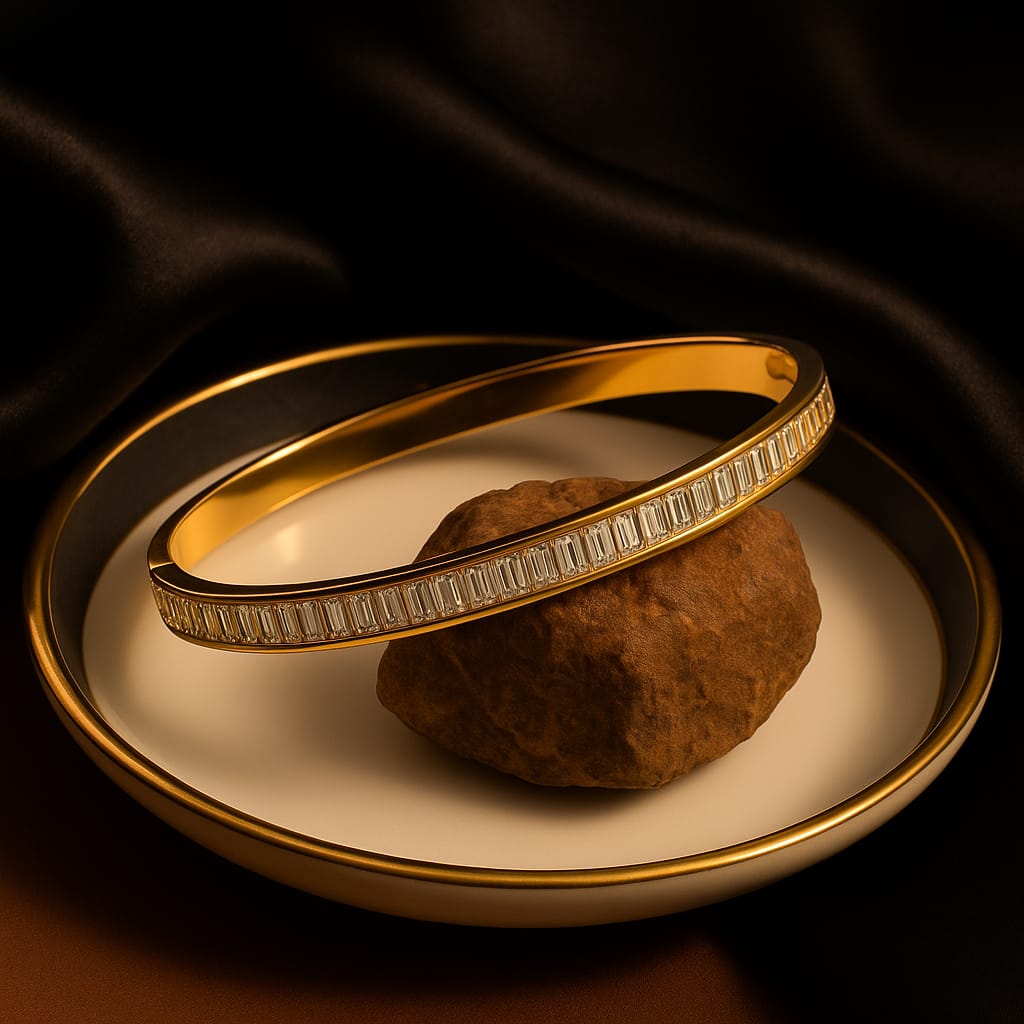 Gold Crystelle bracelet with embedded stones by Hues Of Jewels