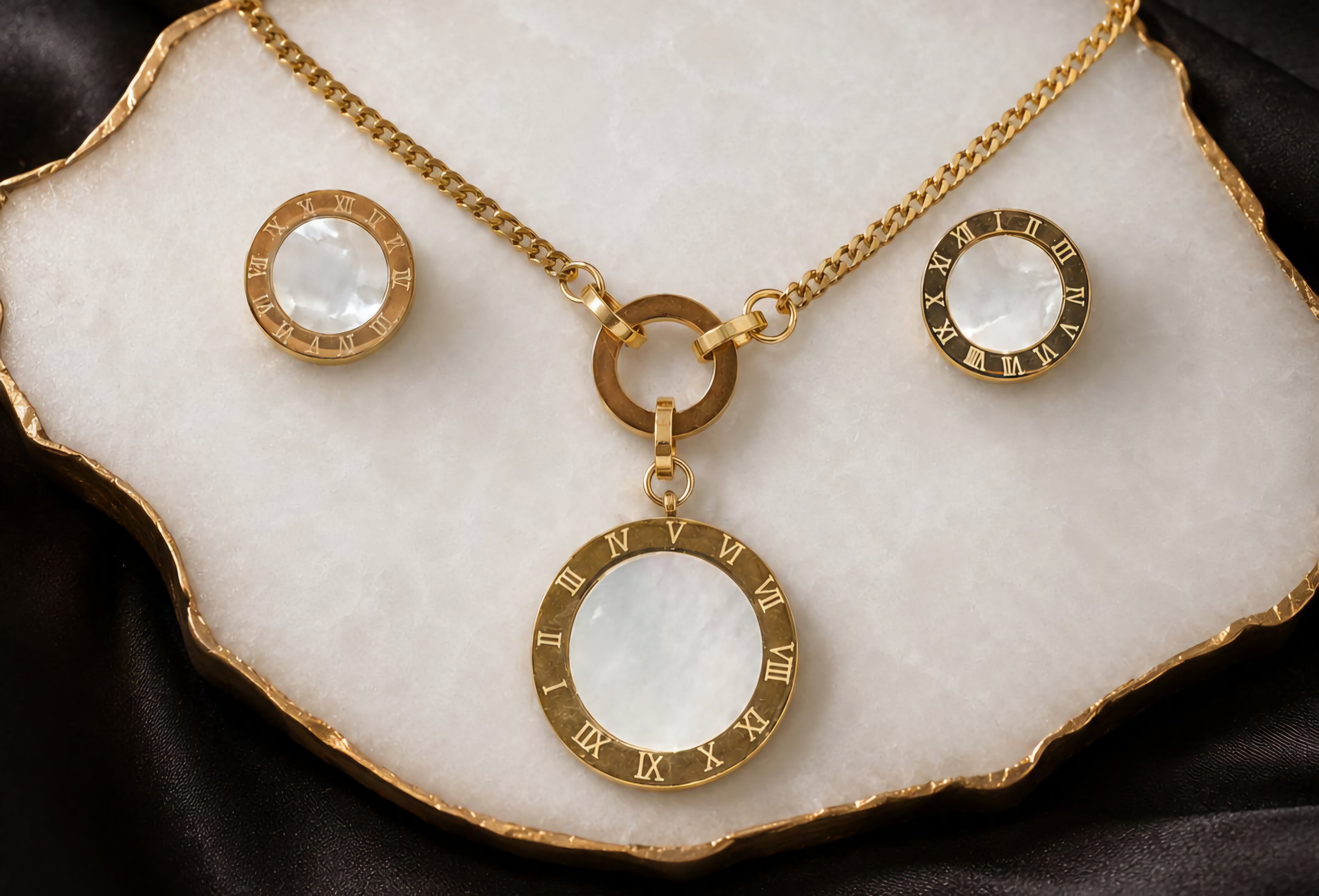 Romania Set - White | Pendant Neck Chain & Earrings