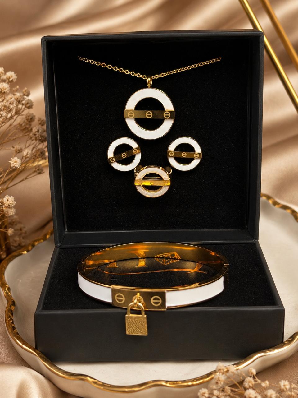 Halo White Set - Earrings, Ring, Bracelet & Neck Chain